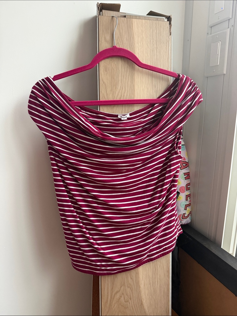 Garage Striped Cowl Neck Tank in Berry and White